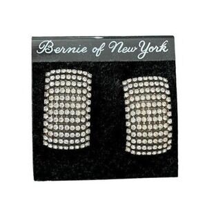 Vintage 90s Bernie New‎ York Rhinestone Earrings Silver Tone Metal Pave Clip On